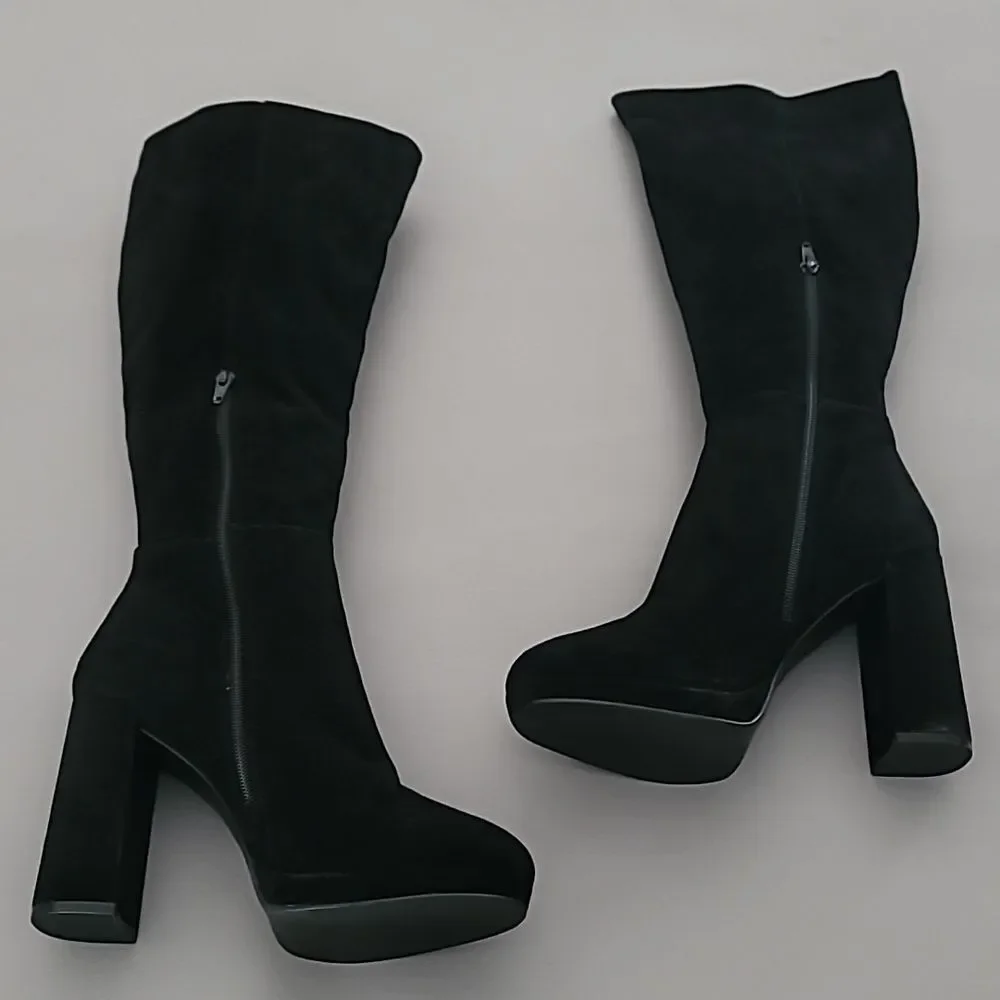 Steve Madden Marcello Black Leather Suede Platform Boots Size 9.5M